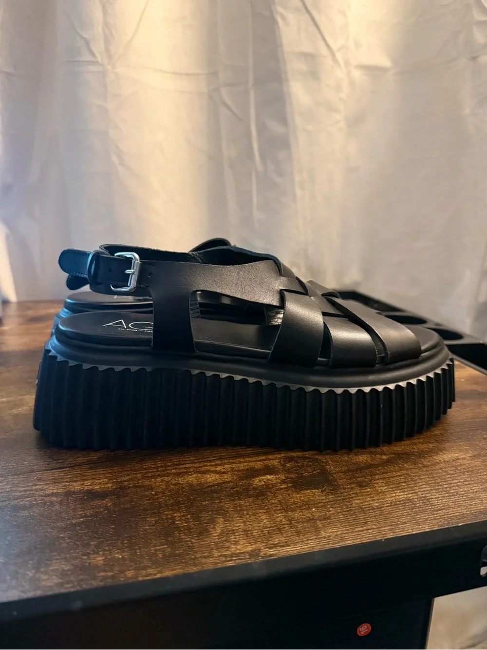 AGL Black Woven Leather Slingback Sandals